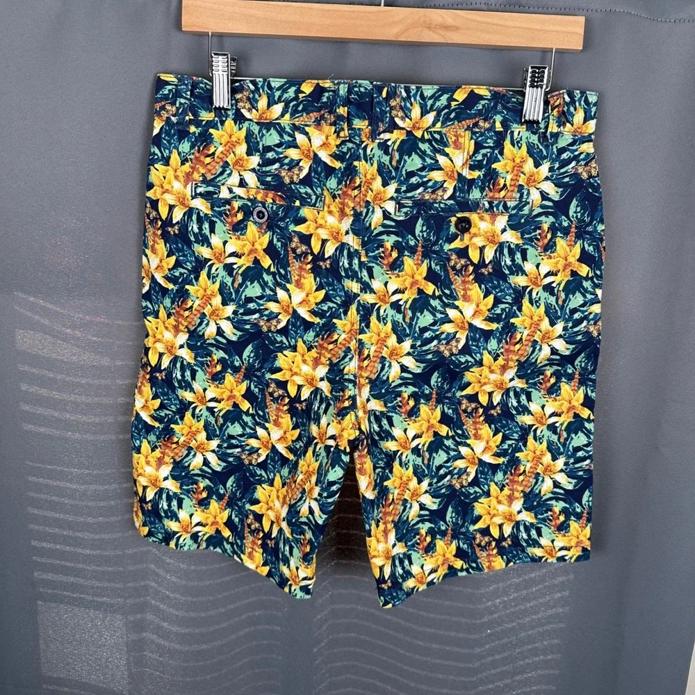 AussieBum Authentic Chino Mens Tropical Floral Butterfly Shorts Yellow Blue